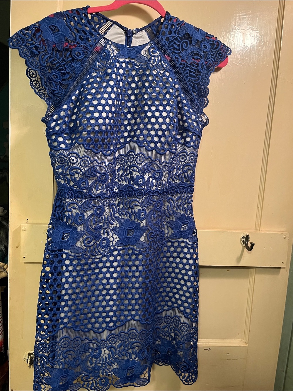 Royal Blue Lace Midi Dress with Floral Cutwork